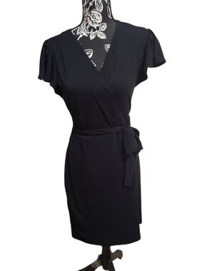 Nine West Classic Black Wrap Dress with Tie Waist – Size Small